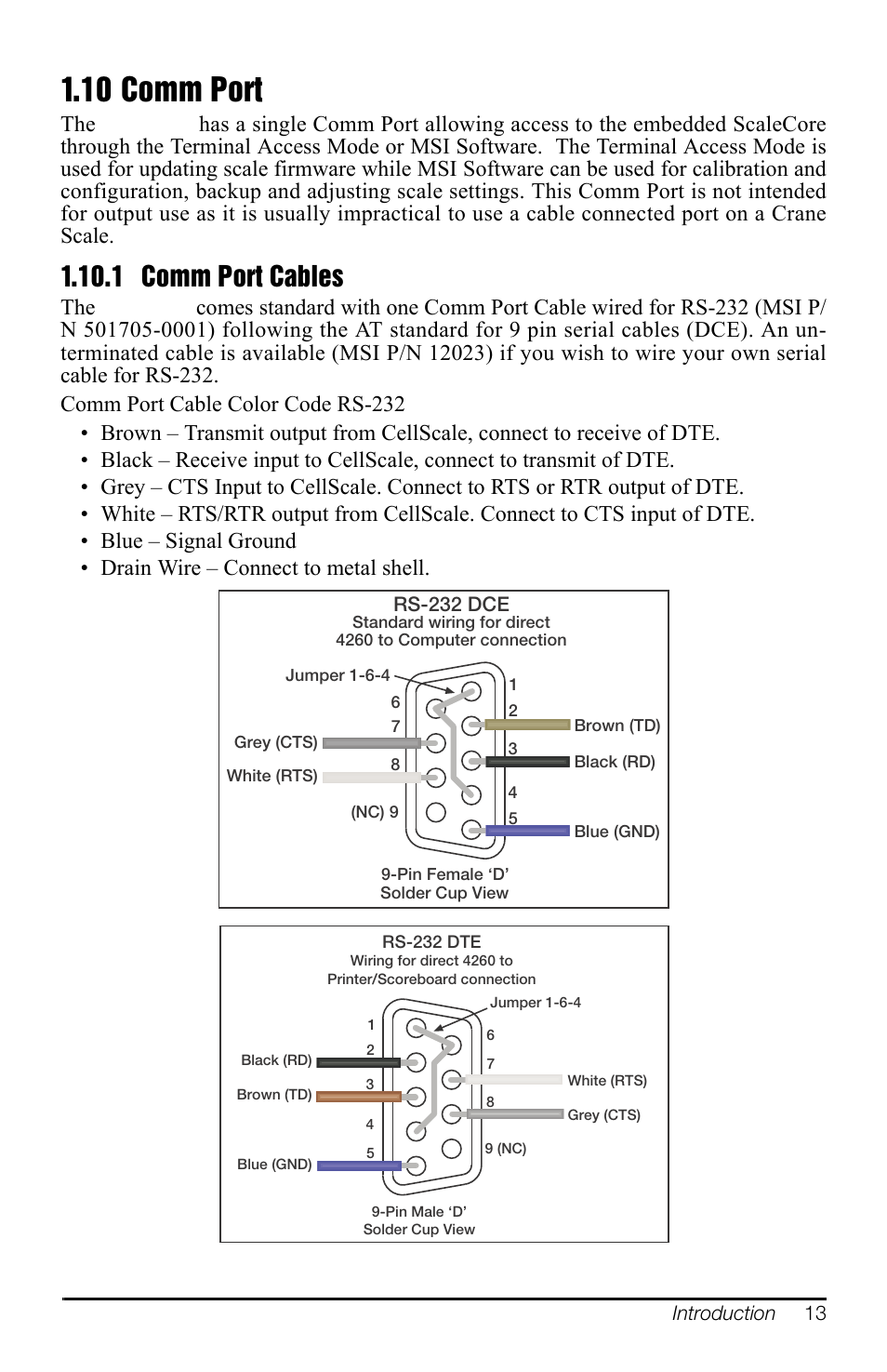 10 comm port, 1 comm port cables, Comm port cables | Figure 1-4 comm port cable assignments | Rice Lake MSI-4260 Port-A-Weigh User Manual | Page 17 / 64