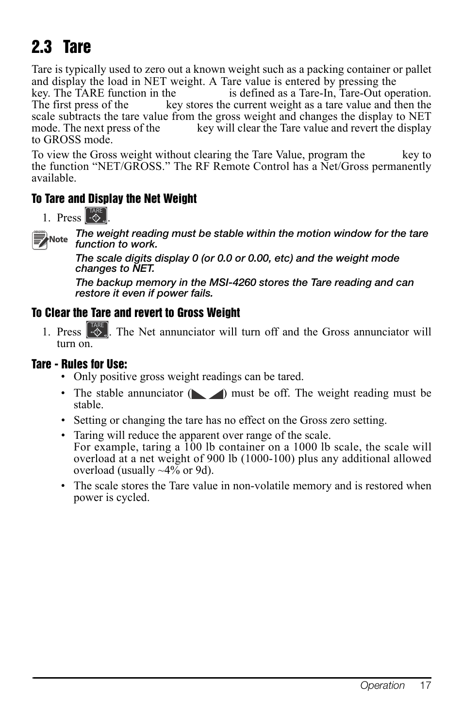 3 tare | Rice Lake MSI-4260 Port-A-Weigh User Manual | Page 21 / 64