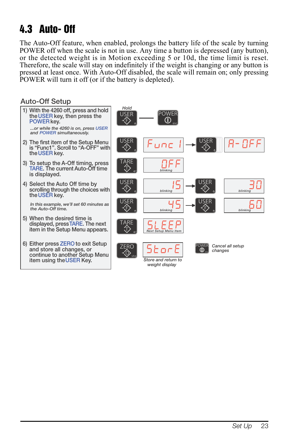 3 auto- off, Yqf  6/((3, 6wruh | Auto-off setup | Rice Lake MSI-4260 Port-A-Weigh User Manual | Page 27 / 64