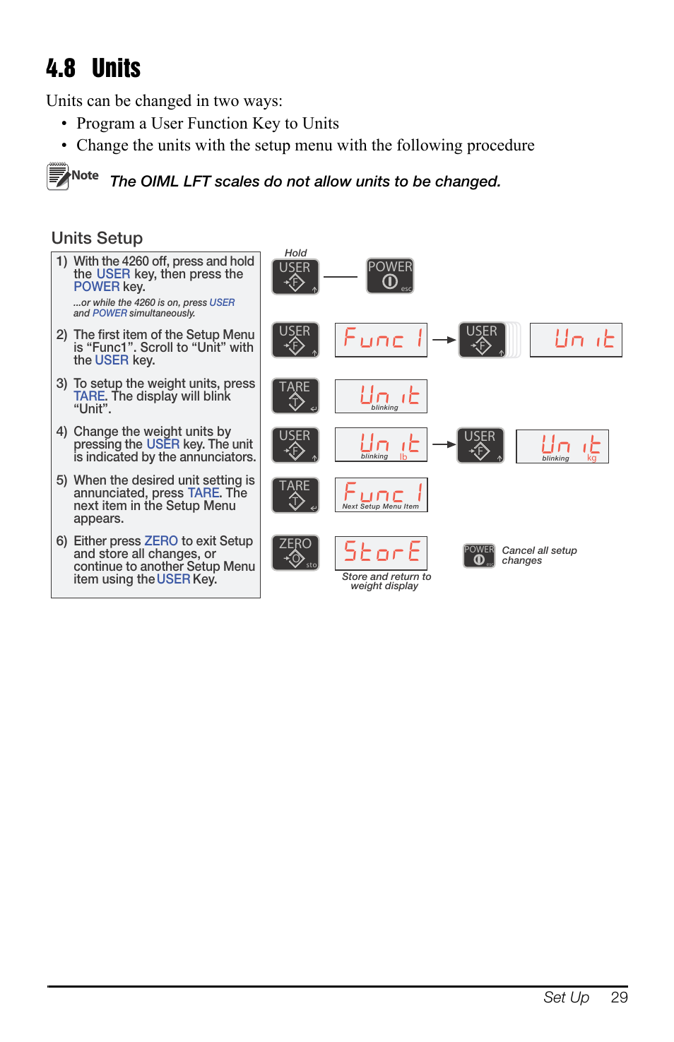 8 units, 8qlw, 6wruh | Units setup, Figure 4-9. units setup | Rice Lake MSI-4260 Port-A-Weigh User Manual | Page 33 / 64