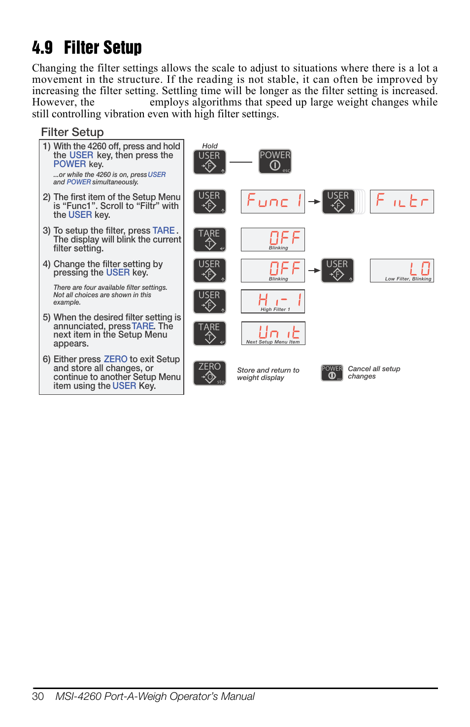 9 filter setup, Yqf +l, Lowu 2)) | 8qlw, Filter setup, Msi-4260, Figure 4-10. filter setup menu map | Rice Lake MSI-4260 Port-A-Weigh User Manual | Page 34 / 64