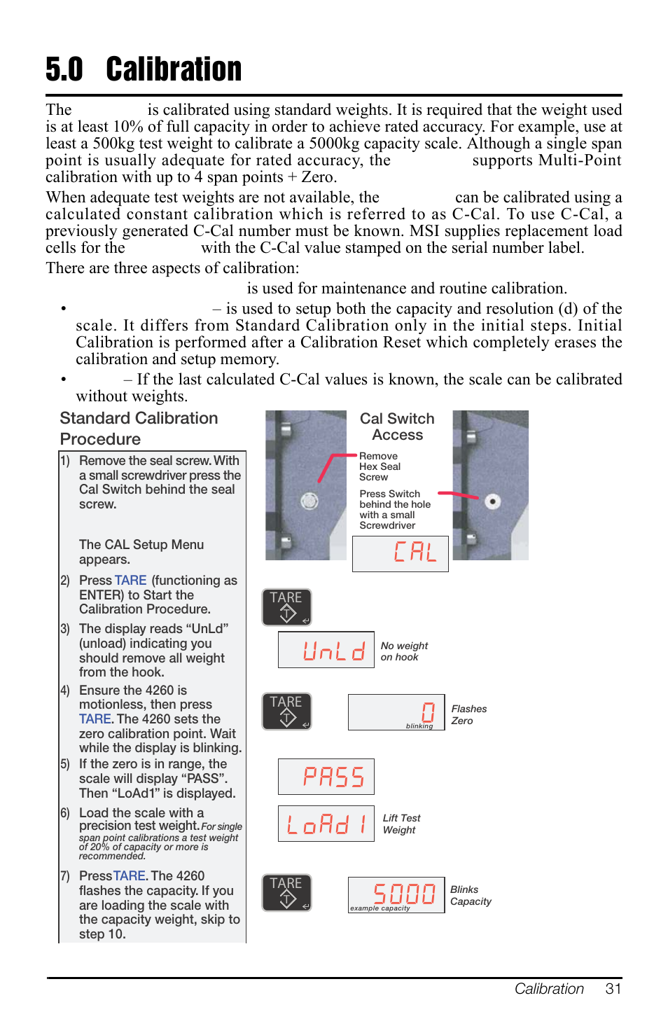 0 calibration, Calibration, Xq/g  /r | Rice Lake MSI-4260 Port-A-Weigh User Manual | Page 35 / 64