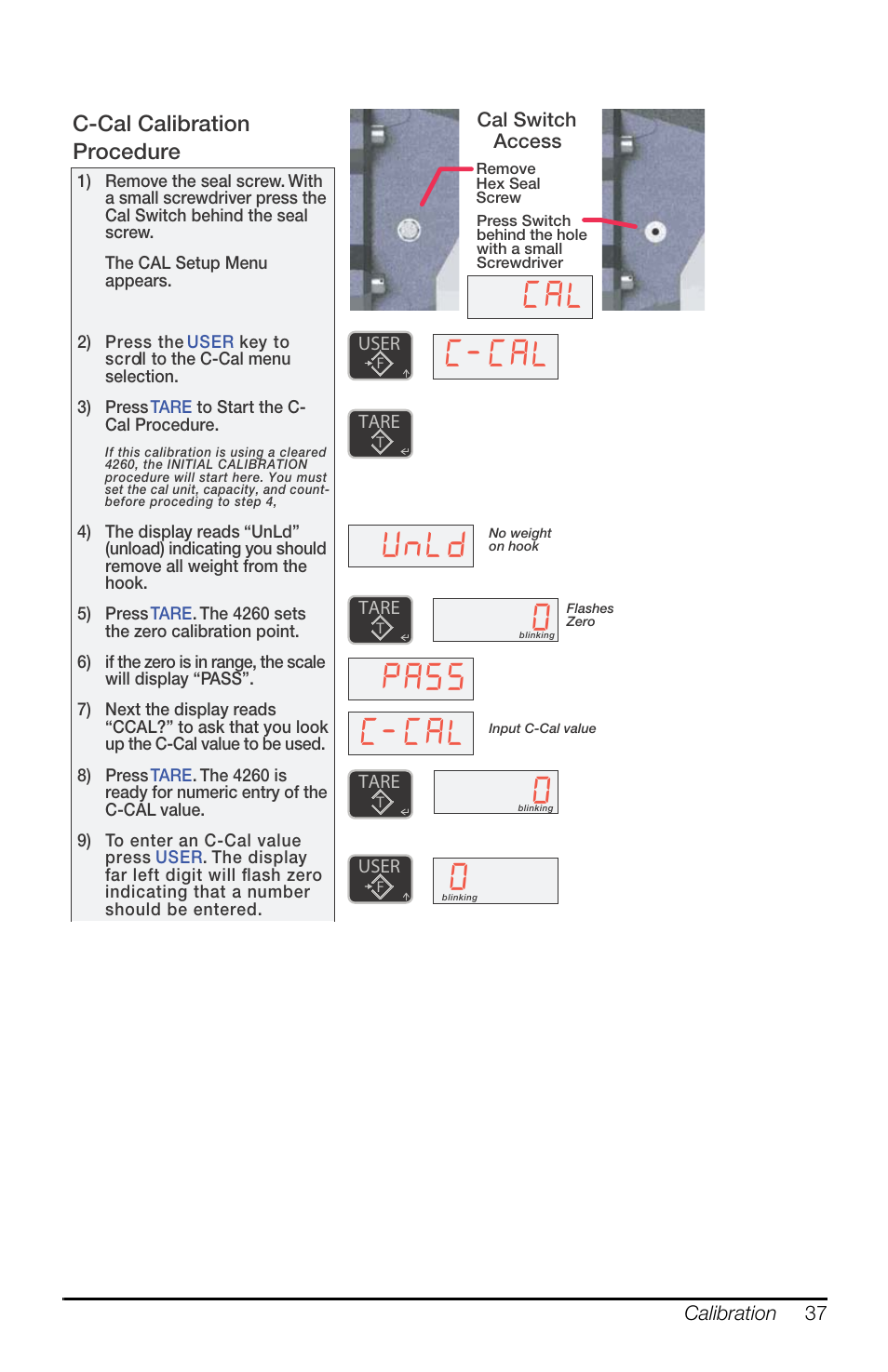 Xq/g, C-cal calibration procedure | Rice Lake MSI-4260 Port-A-Weigh User Manual | Page 41 / 64