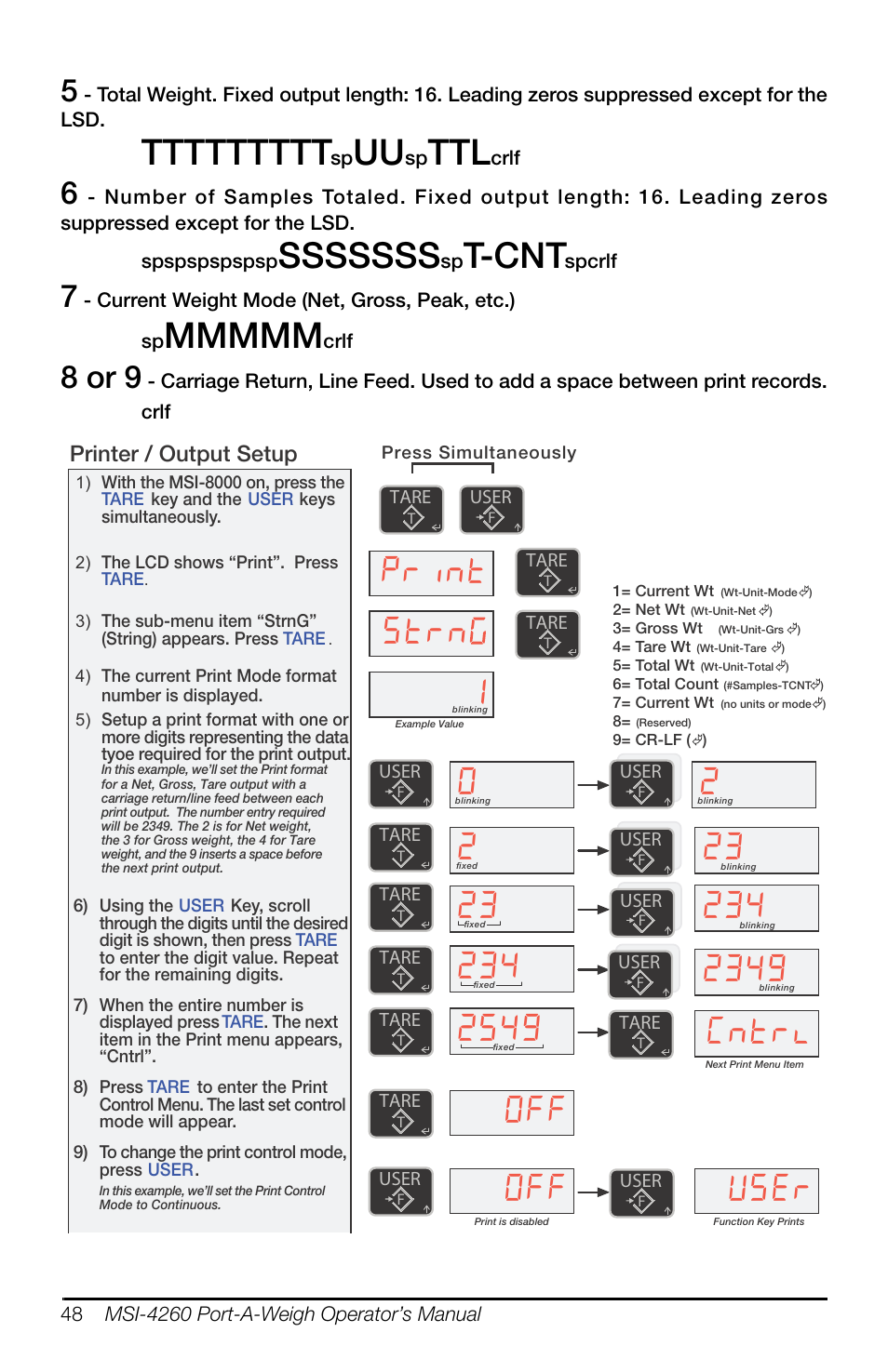 Qwuo, 3ulqw 6wuq, 2)) 8v(u | T-cnt, 8 or 9 | Rice Lake MSI-4260 Port-A-Weigh User Manual | Page 52 / 64