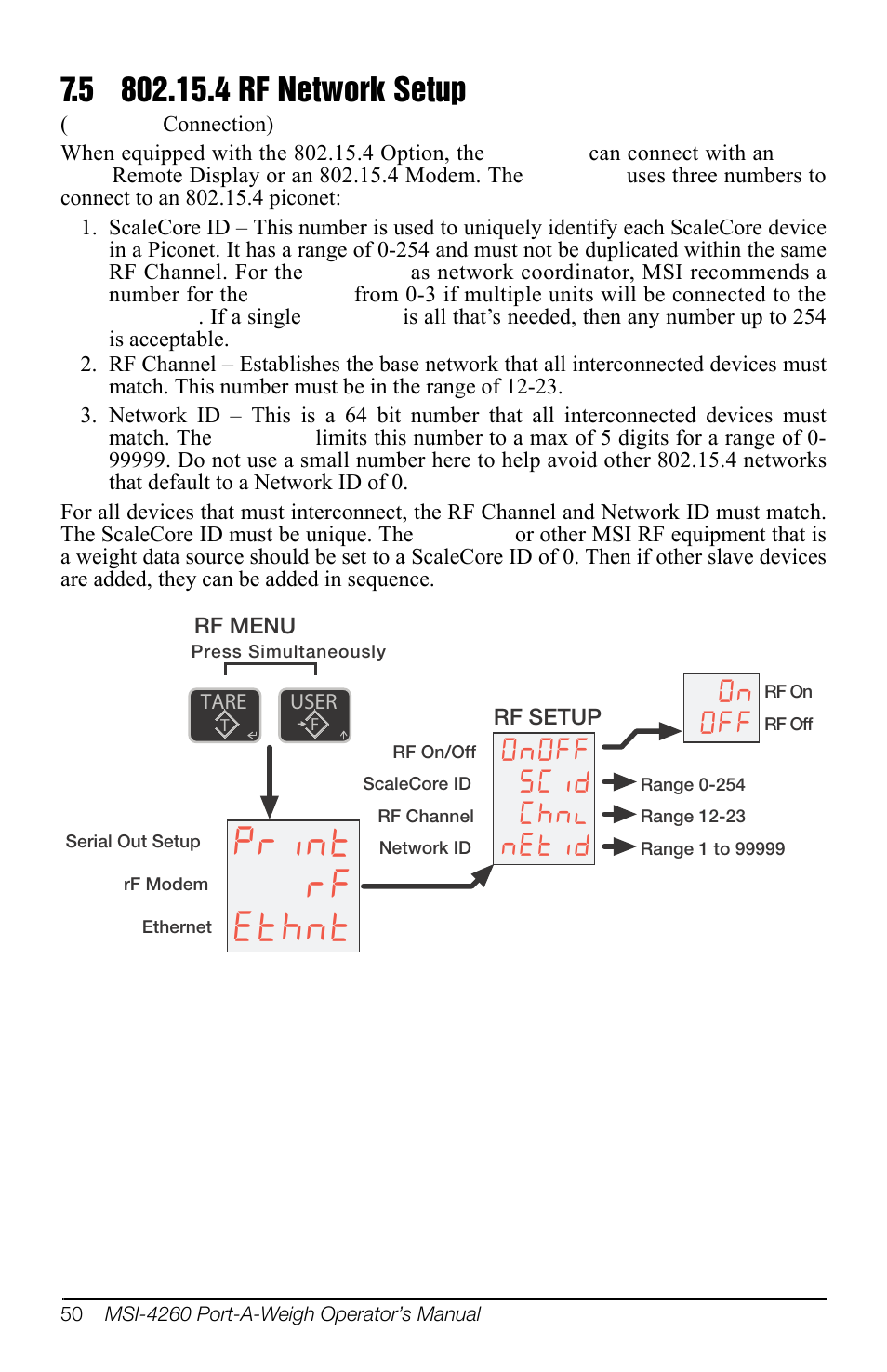 5 802.15.4 rf network setup, 3ulqw u) (wkqw, 2q2ii 6&lg &kqo qhwlg | 2q 2ii | Rice Lake MSI-4260 Port-A-Weigh User Manual | Page 54 / 64