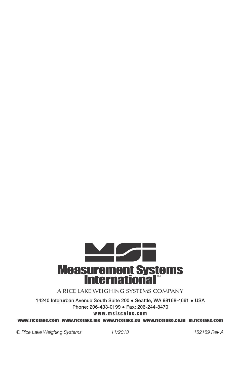 Measurement systems international | Rice Lake MSI-4260 Port-A-Weigh User Manual | Page 64 / 64