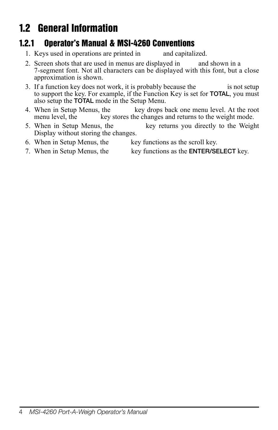 2 general information, 1 operator’s manual & msi-4260 conventions, Operator’s manual & msi-4260 conventions | Rice Lake MSI-4260 Port-A-Weigh User Manual | Page 8 / 64