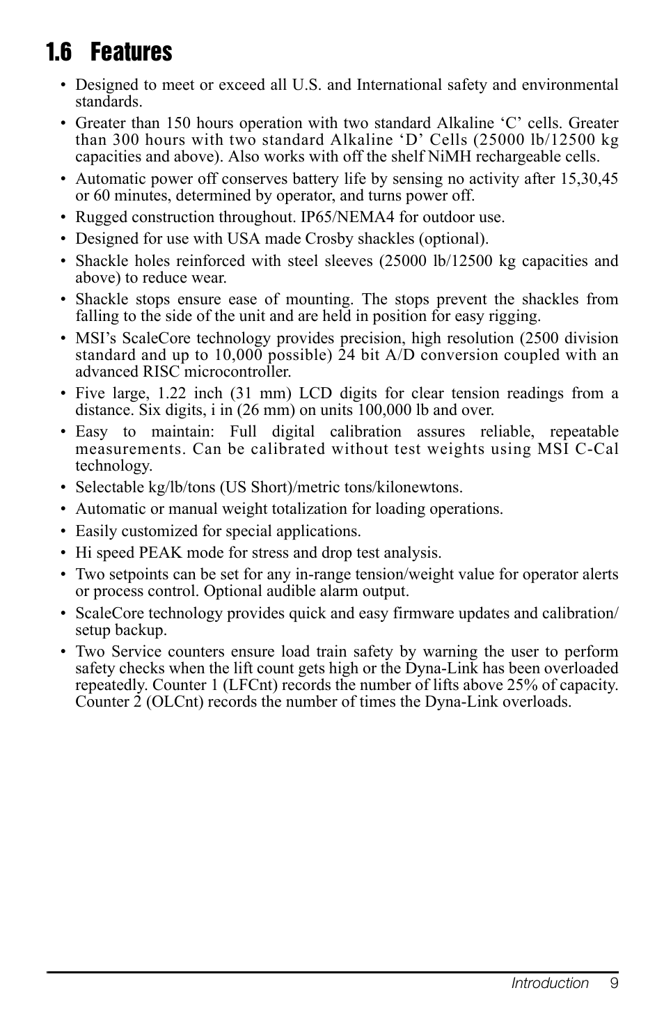 6 features, Features | Rice Lake MSI-7300 Dyna-Link 2 User Manual | Page 13 / 60