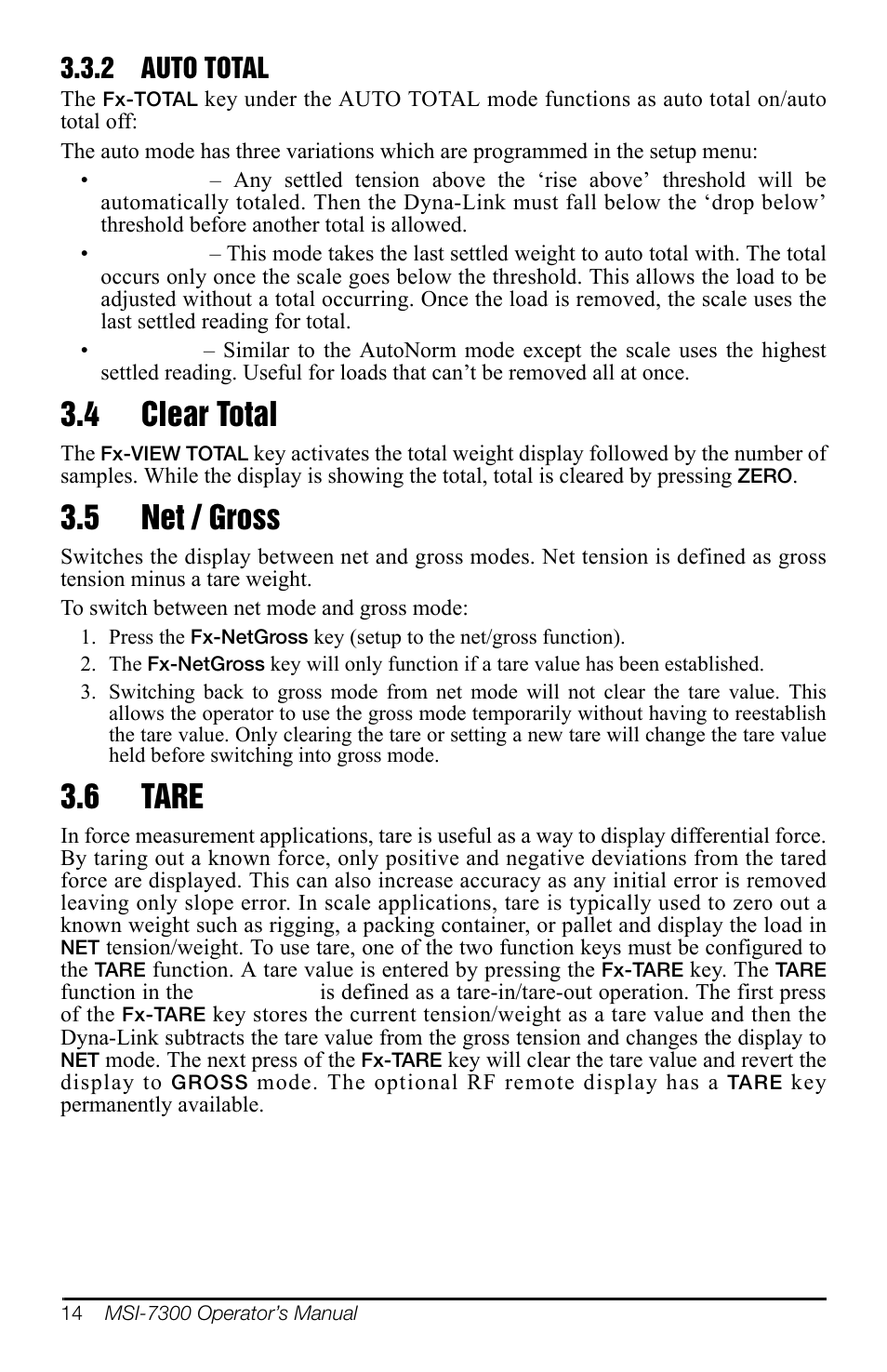 2 auto total, 4 clear total, 5 net / gross | 6 tare, Clear total, Net / gross, Tare | Rice Lake MSI-7300 Dyna-Link 2 User Manual | Page 18 / 60