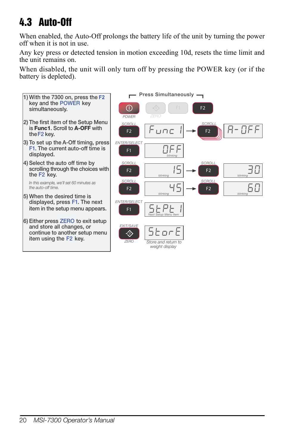3 auto-off, Auto-off, Yqf $2)) | 6w3w, 6wruh, Figure 4-3 auto-off setup | Rice Lake MSI-7300 Dyna-Link 2 User Manual | Page 24 / 60