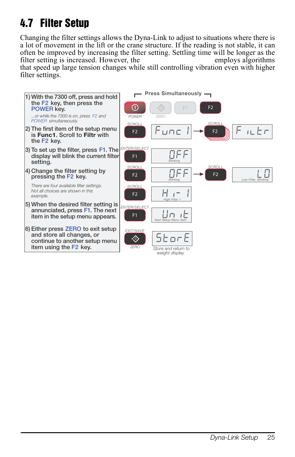 7 filter setup, Filter setup, Yqf +l | Lowu 2)), 8qlw, 6wruh, Figure 4-7 filter setup menu | Rice Lake MSI-7300 Dyna-Link 2 User Manual | Page 29 / 60