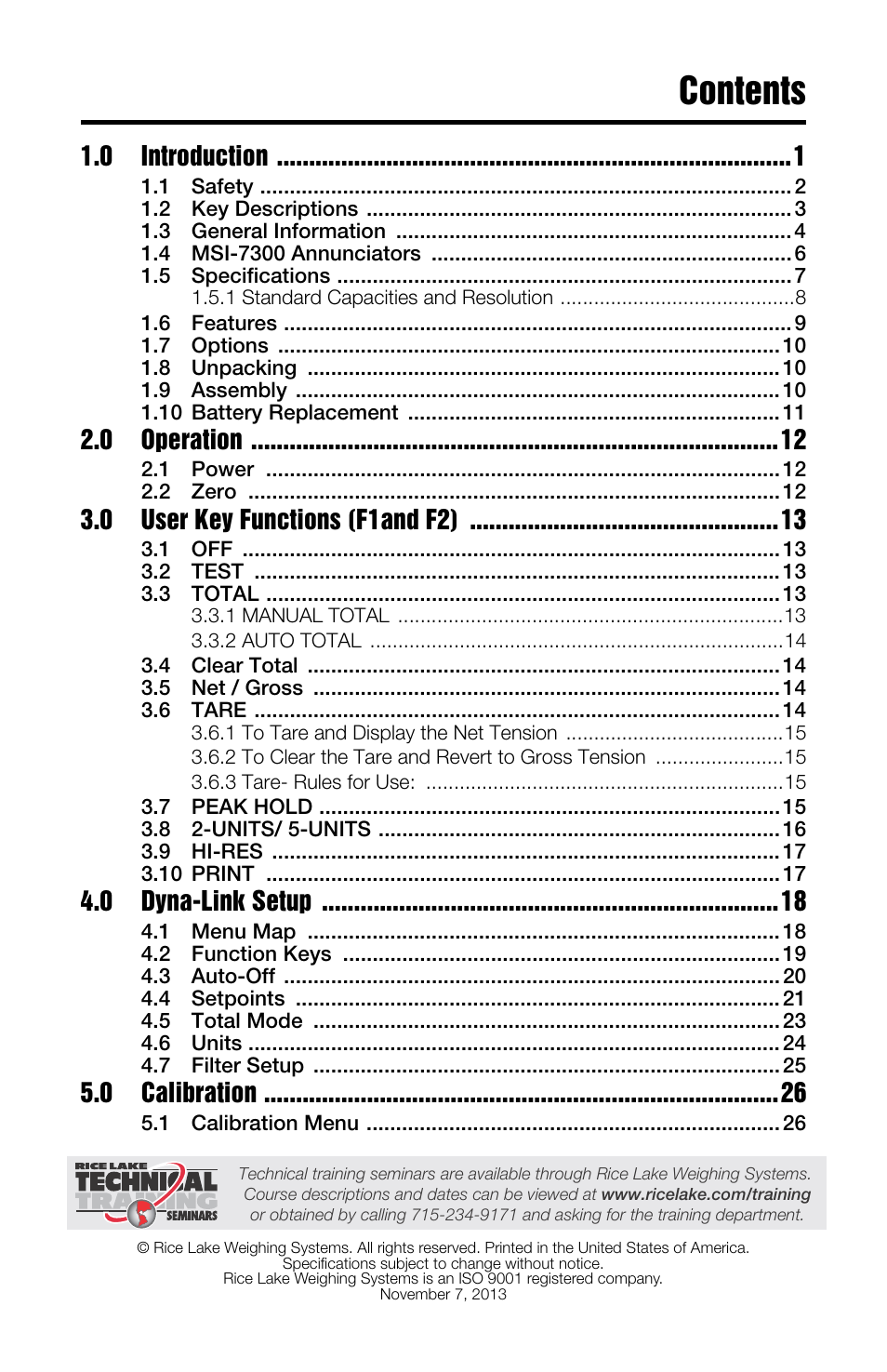 Rice Lake MSI-7300 Dyna-Link 2 User Manual | Page 3 / 60