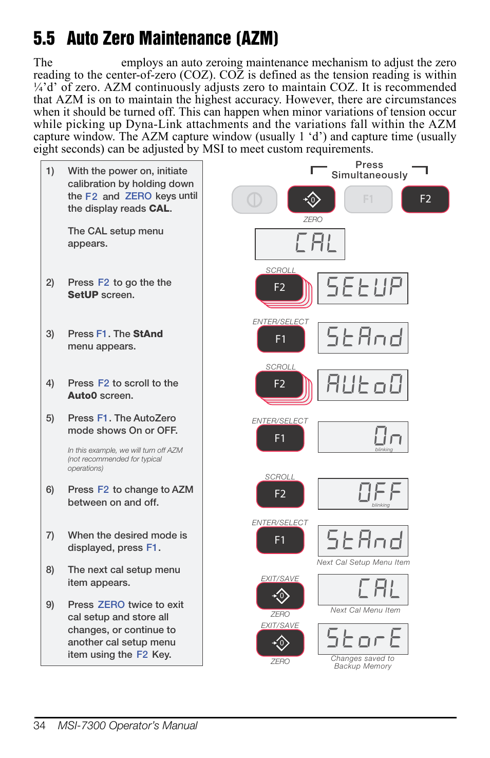 5 auto zero maintenance (azm), Auto zero maintenance (azm), Figure 5-5 | 6hw8s, 6wdqg 2ii, Xwr 6wdqg, 6wruh | Rice Lake MSI-7300 Dyna-Link 2 User Manual | Page 38 / 60