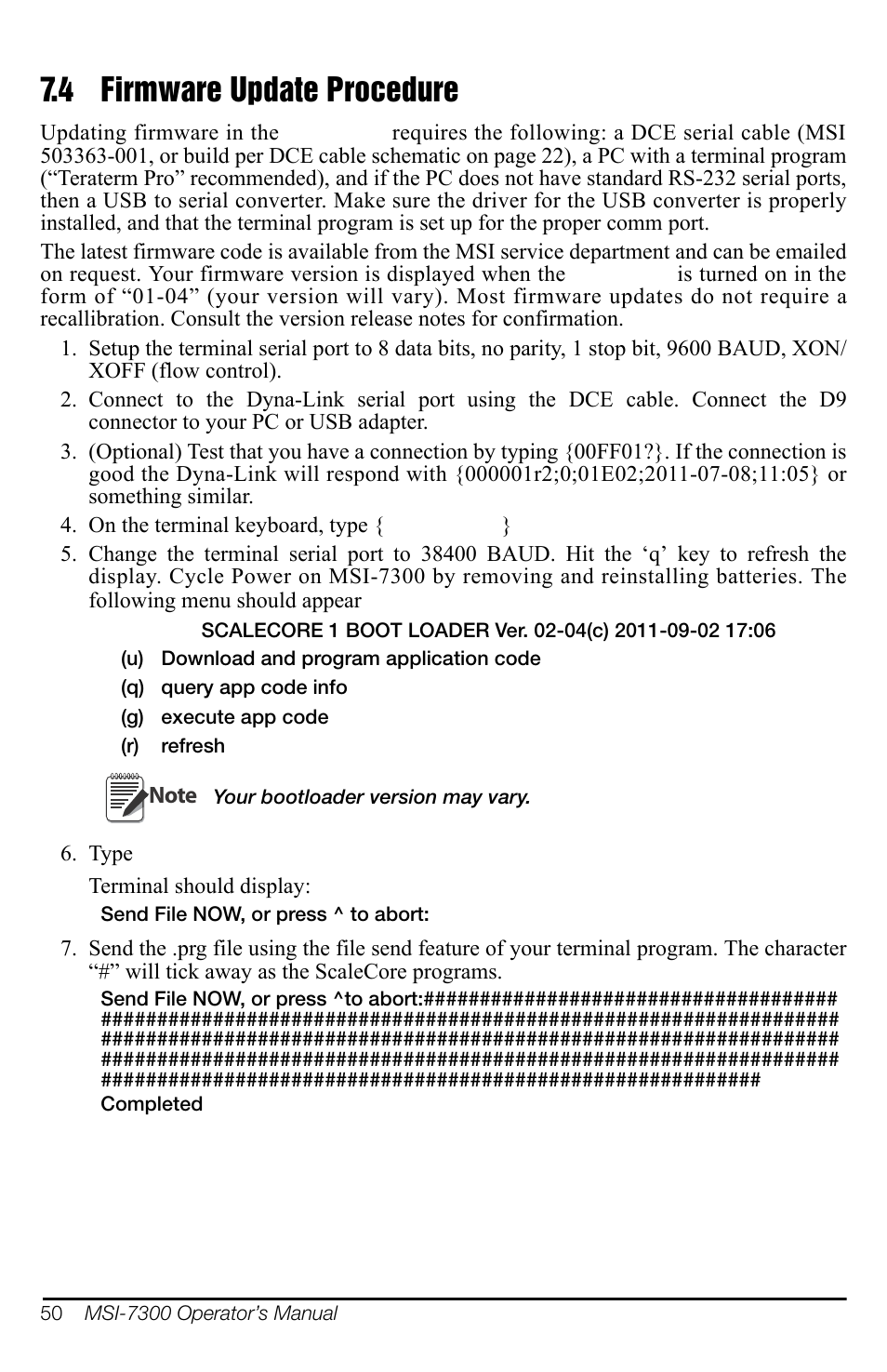 4 firmware update procedure, Firmware update procedure | Rice Lake MSI-7300 Dyna-Link 2 User Manual | Page 54 / 60