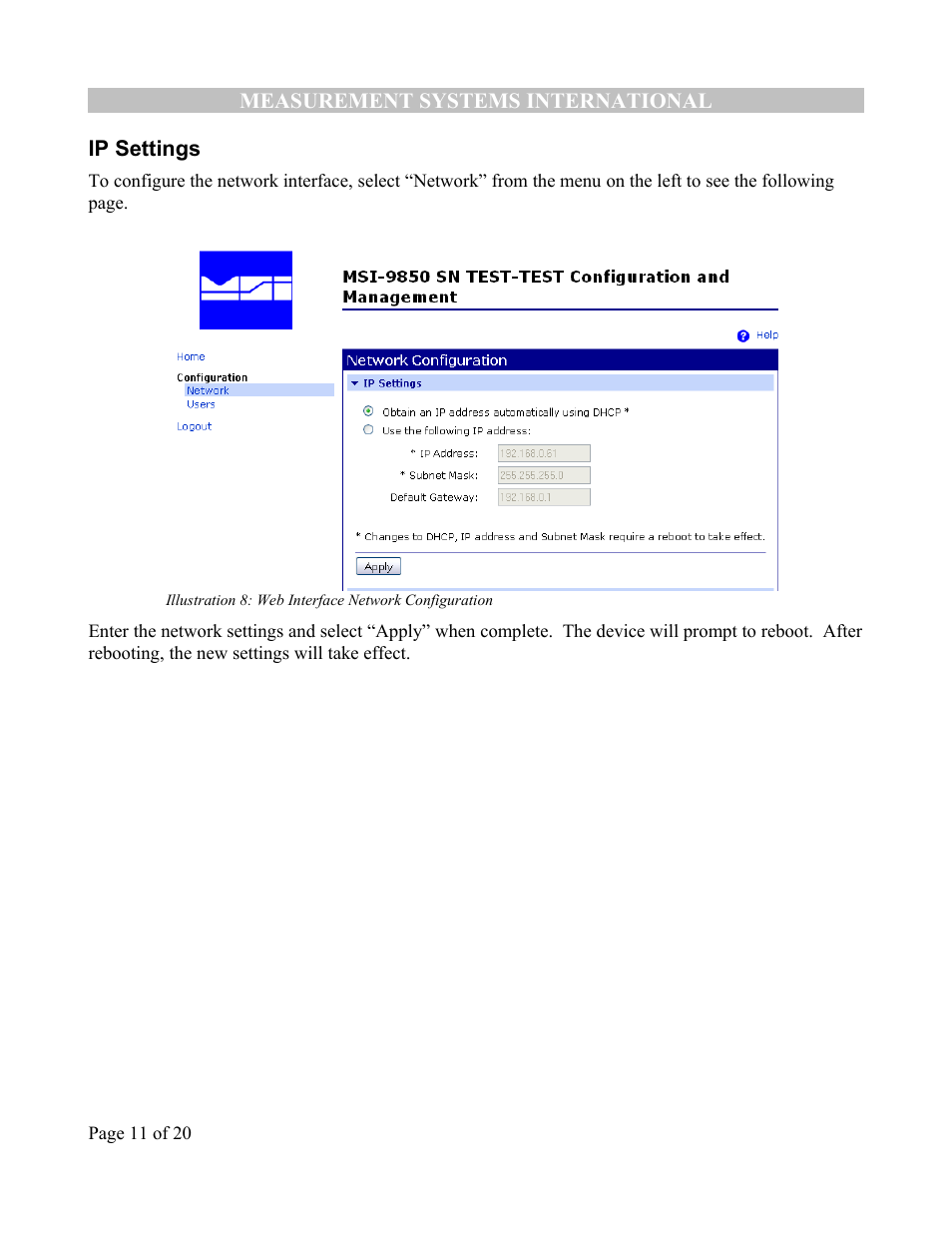 Ip settings | Rice Lake MSI-9850 CellScale RF Digital Indicator - Ethernet Option Supplement User Manual | Page 11 / 21