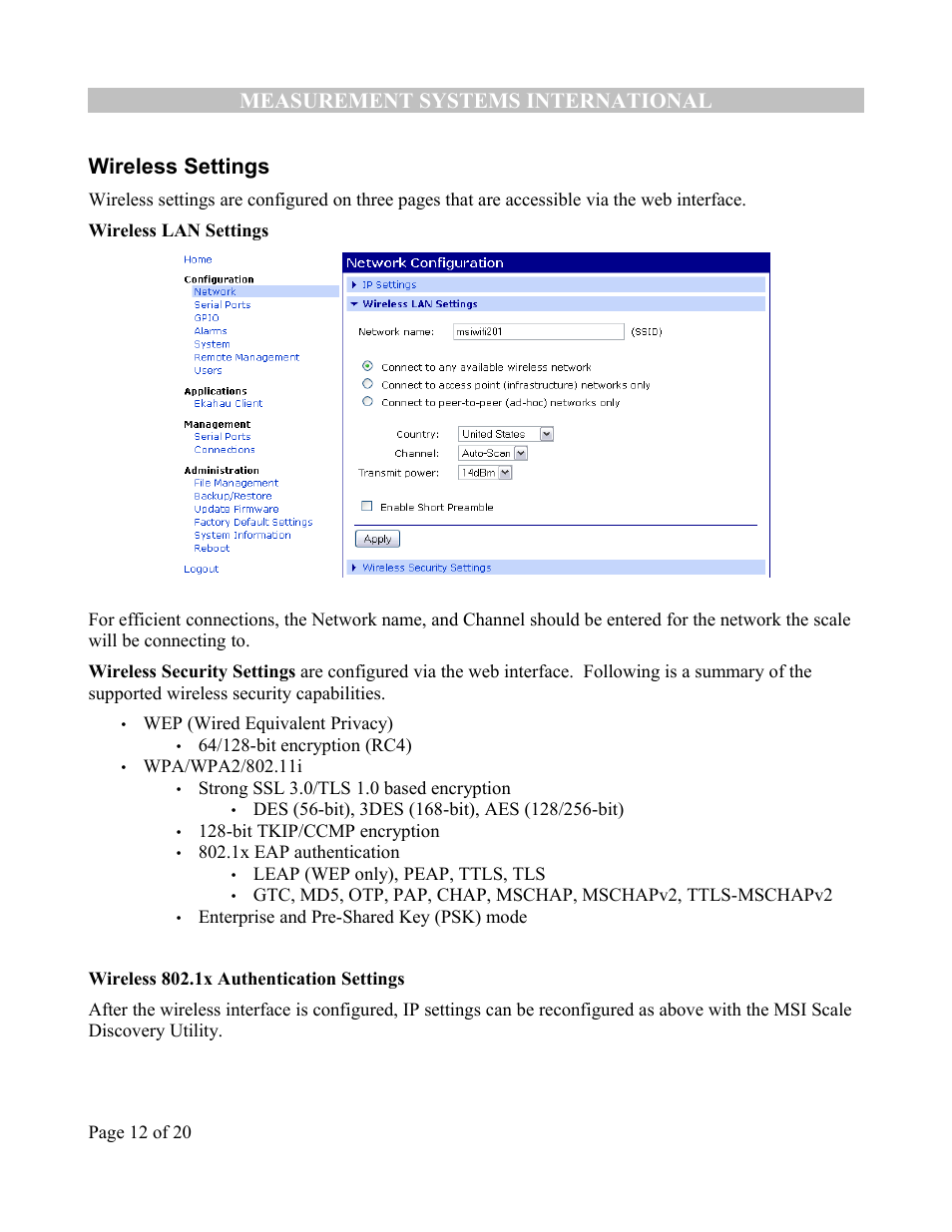 Wireless settings | Rice Lake MSI-9850 CellScale RF Digital Indicator - Ethernet Option Supplement User Manual | Page 12 / 21