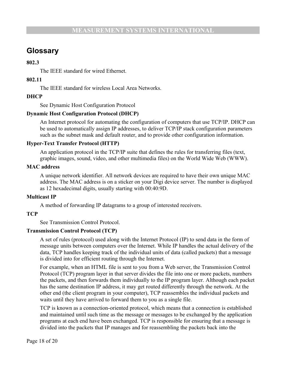 Glossary | Rice Lake MSI-9850 CellScale RF Digital Indicator - Ethernet Option Supplement User Manual | Page 18 / 21