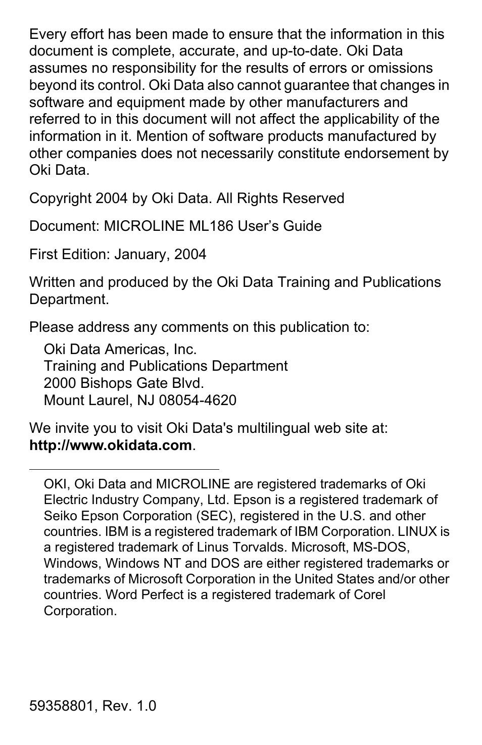 Rice Lake Okidata Microline ML 186 User Manual | Page 2 / 86