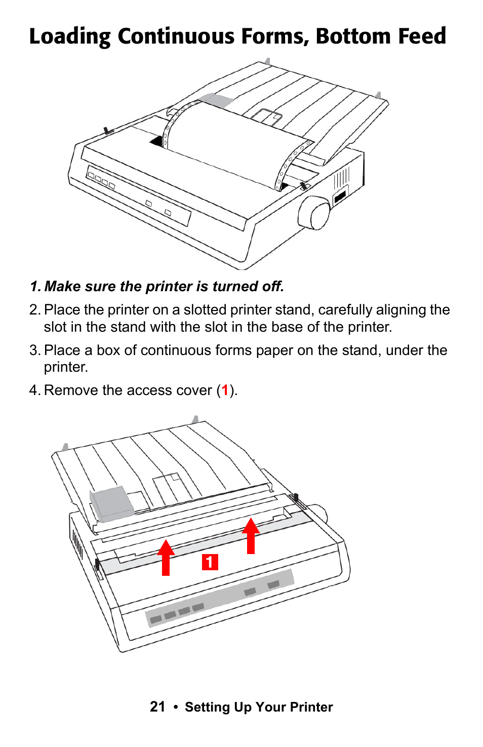 Loading continuous forms, bottom feed | Rice Lake Okidata Microline ML 186 User Manual | Page 21 / 86