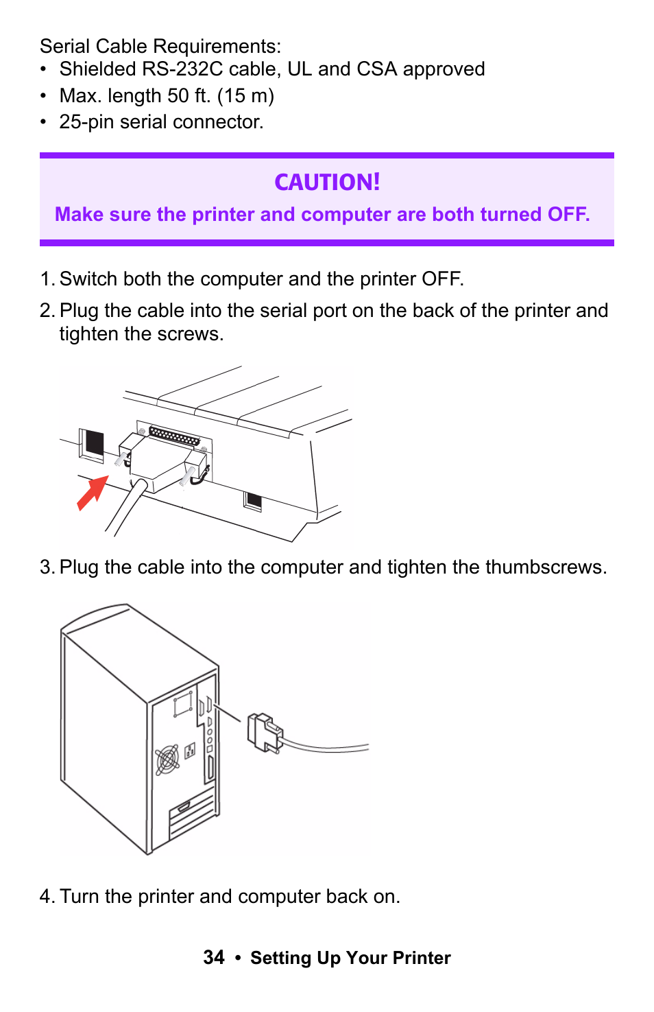 Caution | Rice Lake Okidata Microline ML 186 User Manual | Page 34 / 86