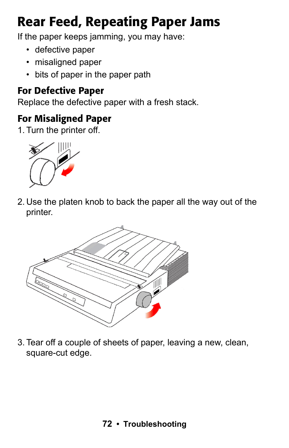 Rear feed, repeating paper jams | Rice Lake Okidata Microline ML 186 User Manual | Page 72 / 86