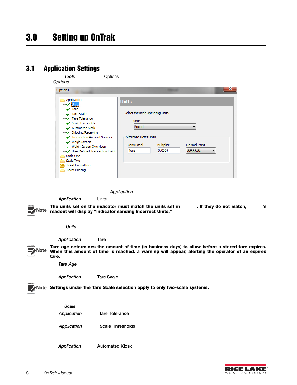 0 setting up ontrak, 1 application settings, Setting up ontrak | Rice Lake OnTrak Truck Scale Data Management - Operation Manual User Manual | Page 12 / 48