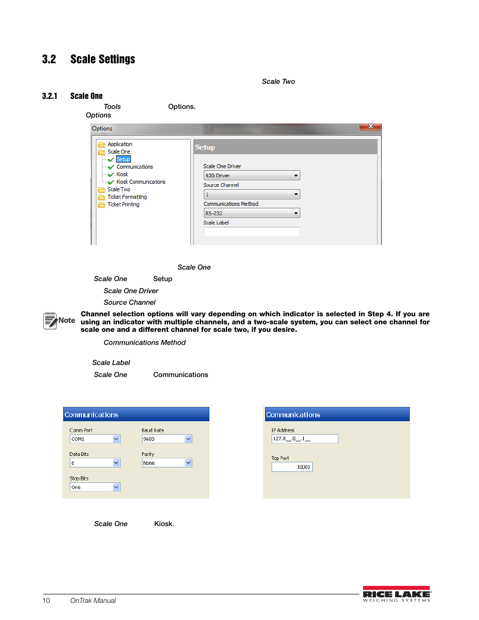 2 scale settings, 1 scale one, Scale one | Rice Lake OnTrak Truck Scale Data Management - Operation Manual User Manual | Page 14 / 48