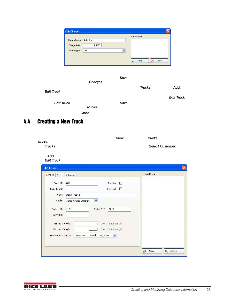 4 creating a new truck | Rice Lake OnTrak Truck Scale Data Management - Operation Manual User Manual | Page 27 / 48