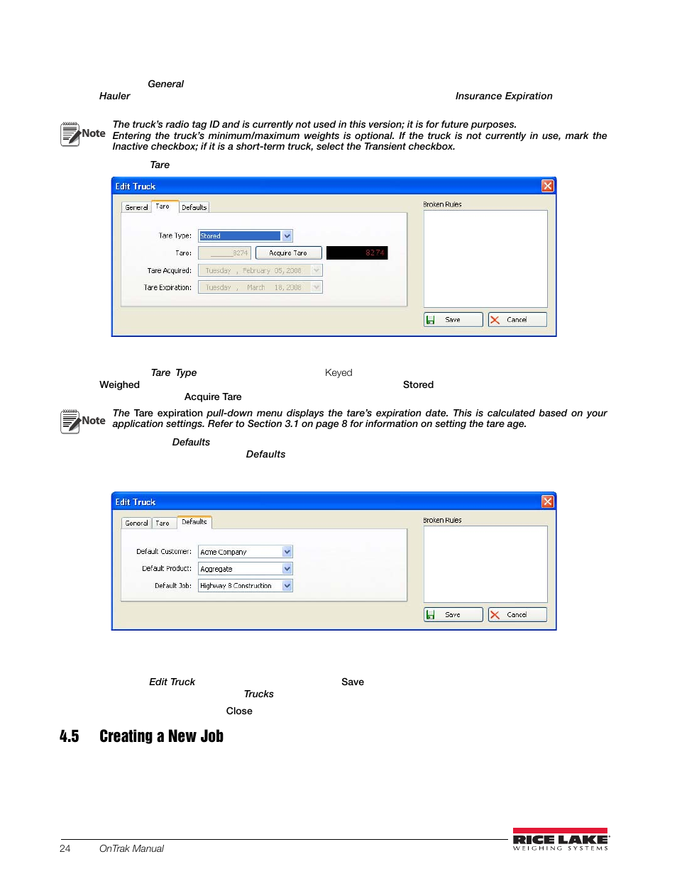 5 creating a new job | Rice Lake OnTrak Truck Scale Data Management - Operation Manual User Manual | Page 28 / 48