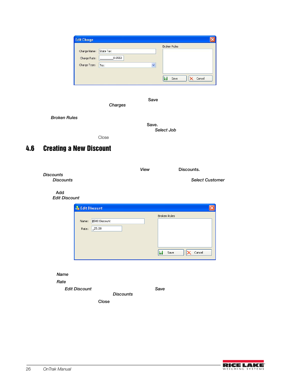 6 creating a new discount | Rice Lake OnTrak Truck Scale Data Management - Operation Manual User Manual | Page 30 / 48