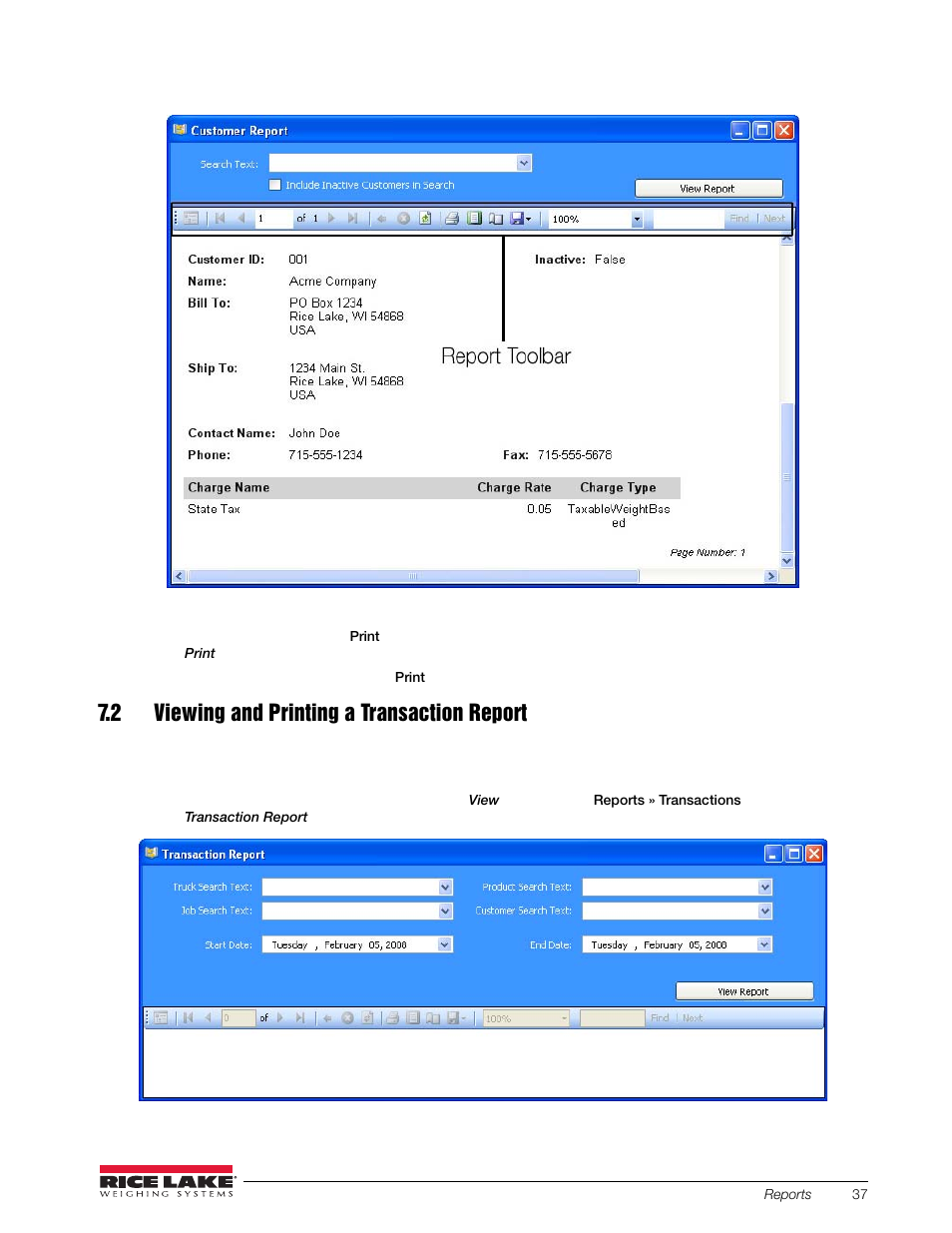 2 viewing and printing a transaction report | Rice Lake OnTrak Truck Scale Data Management - Operation Manual User Manual | Page 41 / 48