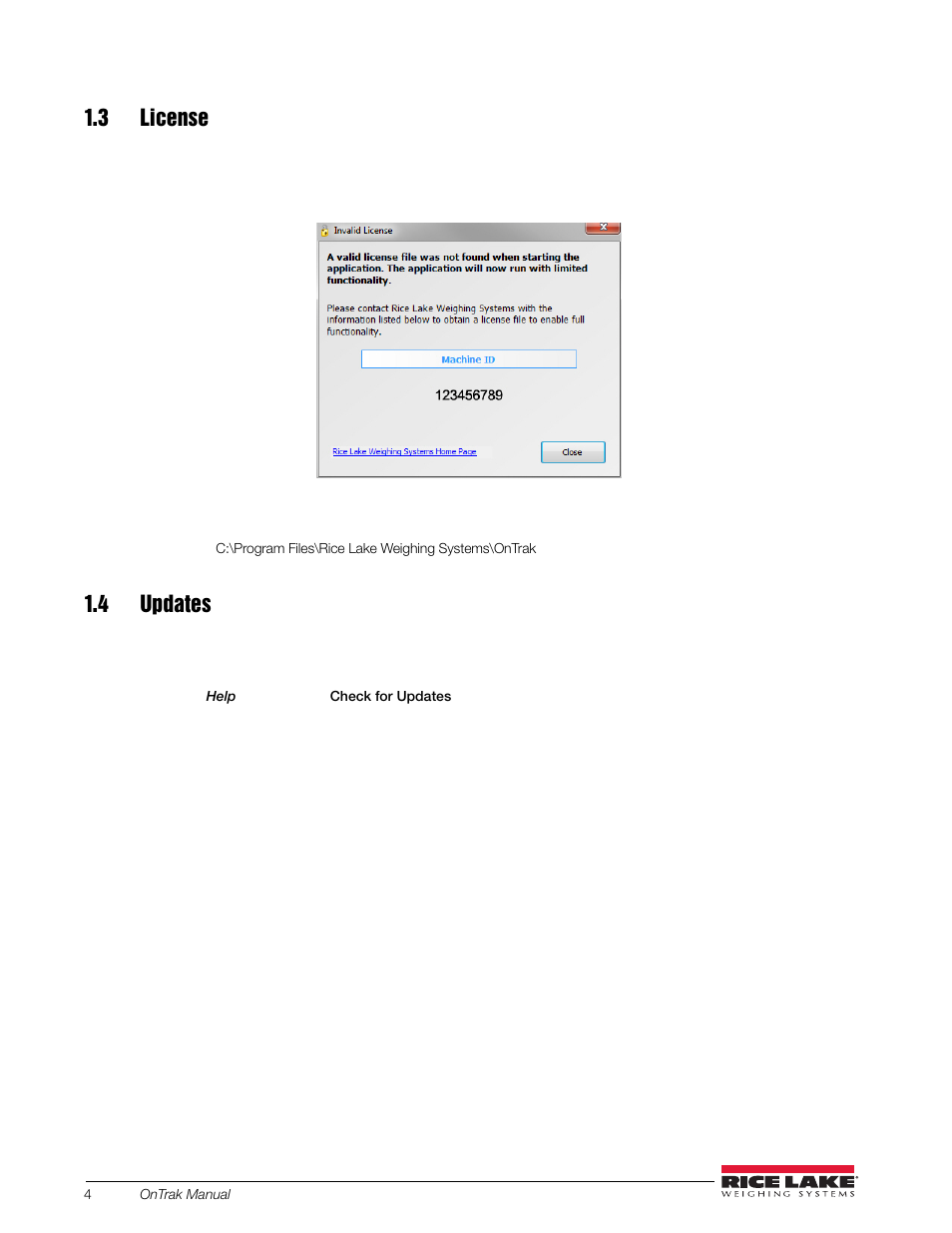 3 license, 4 updates, 3 license 1.4 updates | Rice Lake OnTrak Truck Scale Data Management - Operation Manual User Manual | Page 8 / 48