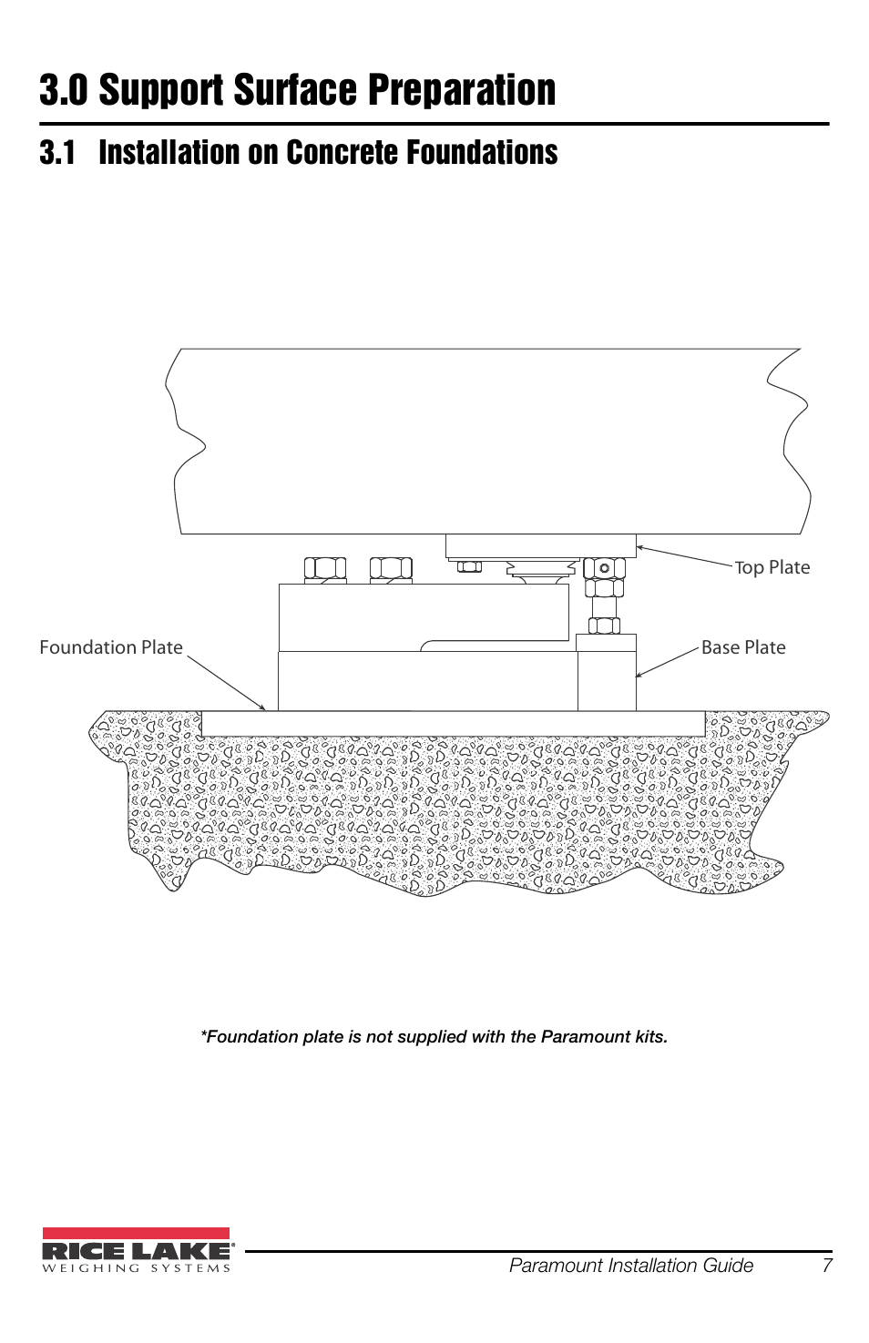 0 support surface preparation, 1 installation on concrete foundations, Support surface preparation | Installation on concrete foundations | Rice Lake SURVIVOR Paramounts HE Medium Capacity User Manual | Page 11 / 24