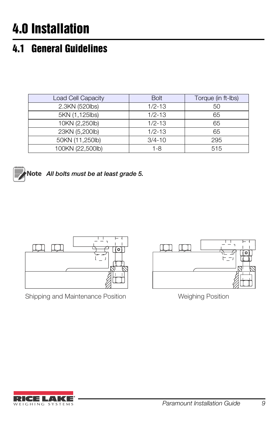 0 installation, 1 general guidelines, Installation | General guidelines | Rice Lake SURVIVOR Paramounts HE Medium Capacity User Manual | Page 13 / 24