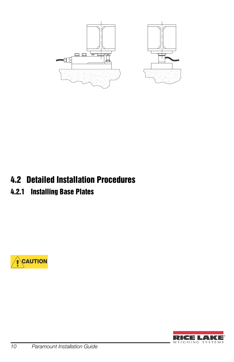 2 detailed installation procedures, 1 installing base plates, Detailed installation procedures | Installing base plates | Rice Lake SURVIVOR Paramounts HE Medium Capacity User Manual | Page 14 / 24