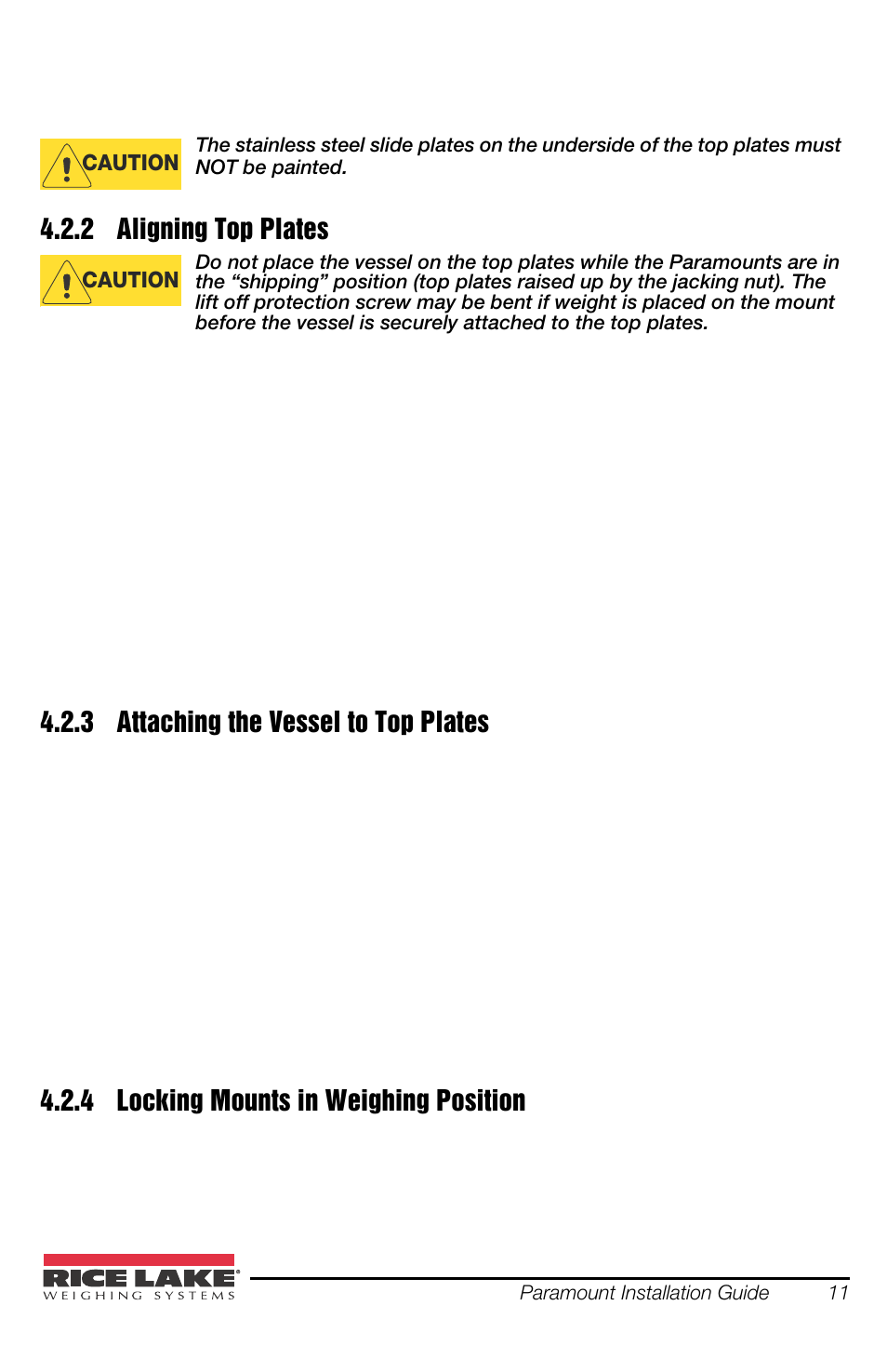 2 aligning top plates, 3 attaching the vessel to top plates, 4 locking mounts in weighing position | Rice Lake SURVIVOR Paramounts HE Medium Capacity User Manual | Page 15 / 24