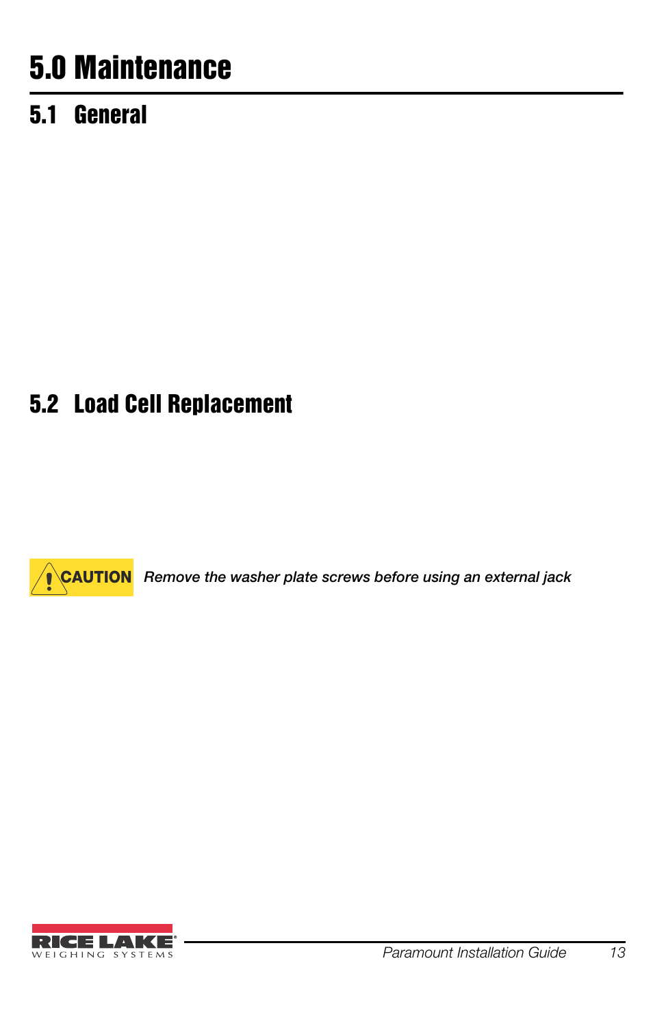 0 maintenance, 1 general, 2 load cell replacement | Maintenance, General load cell replacement | Rice Lake SURVIVOR Paramounts HE Medium Capacity User Manual | Page 17 / 24