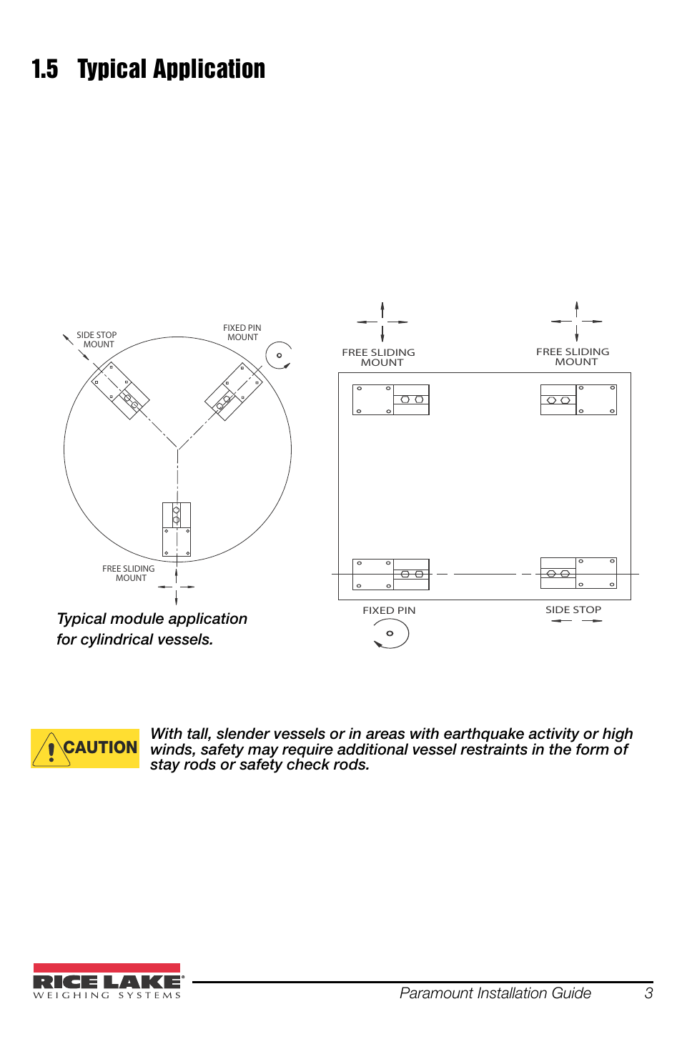 5 typical application, Typical application, Figure 4 application examples | Caution, Paramount installation guide 3, Typical module application for cylindrical vessels | Rice Lake SURVIVOR Paramounts HE Medium Capacity User Manual | Page 7 / 24