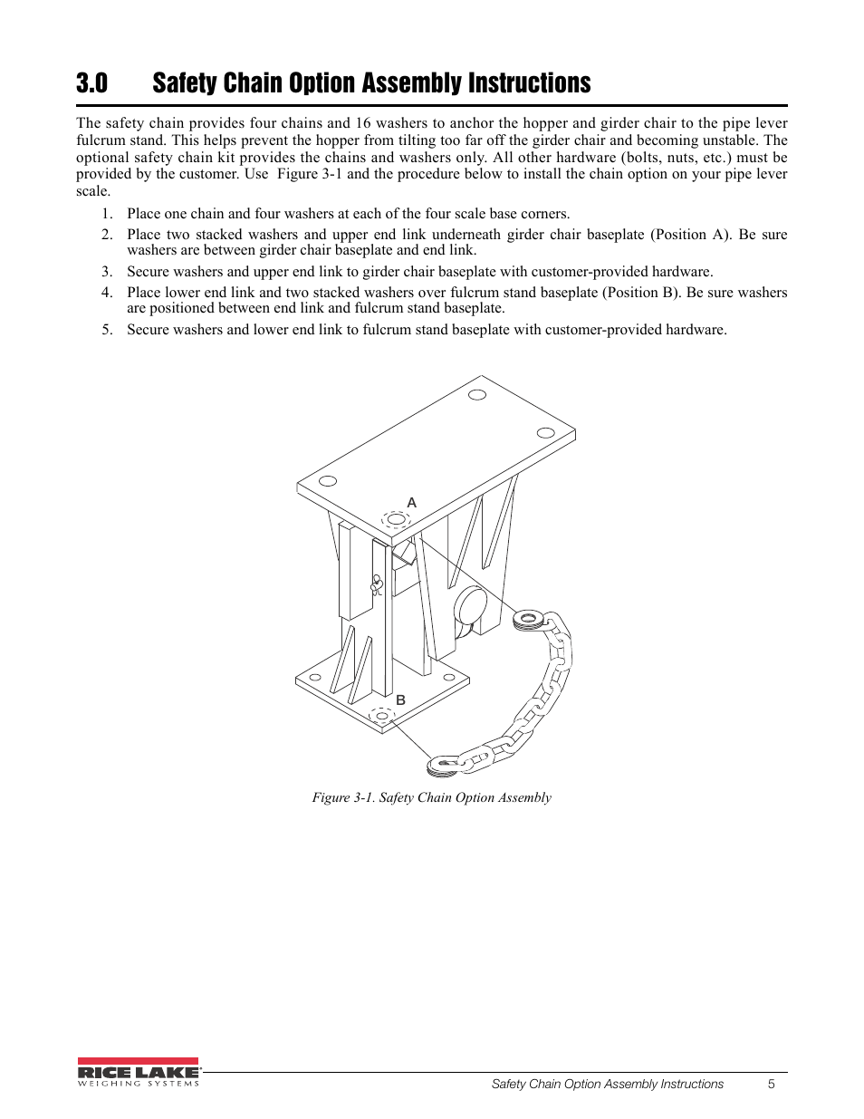 0 safety chain option assembly instructions, Safety chain option assembly instructions | Rice Lake Pipe Lever Scale User Manual | Page 9 / 16