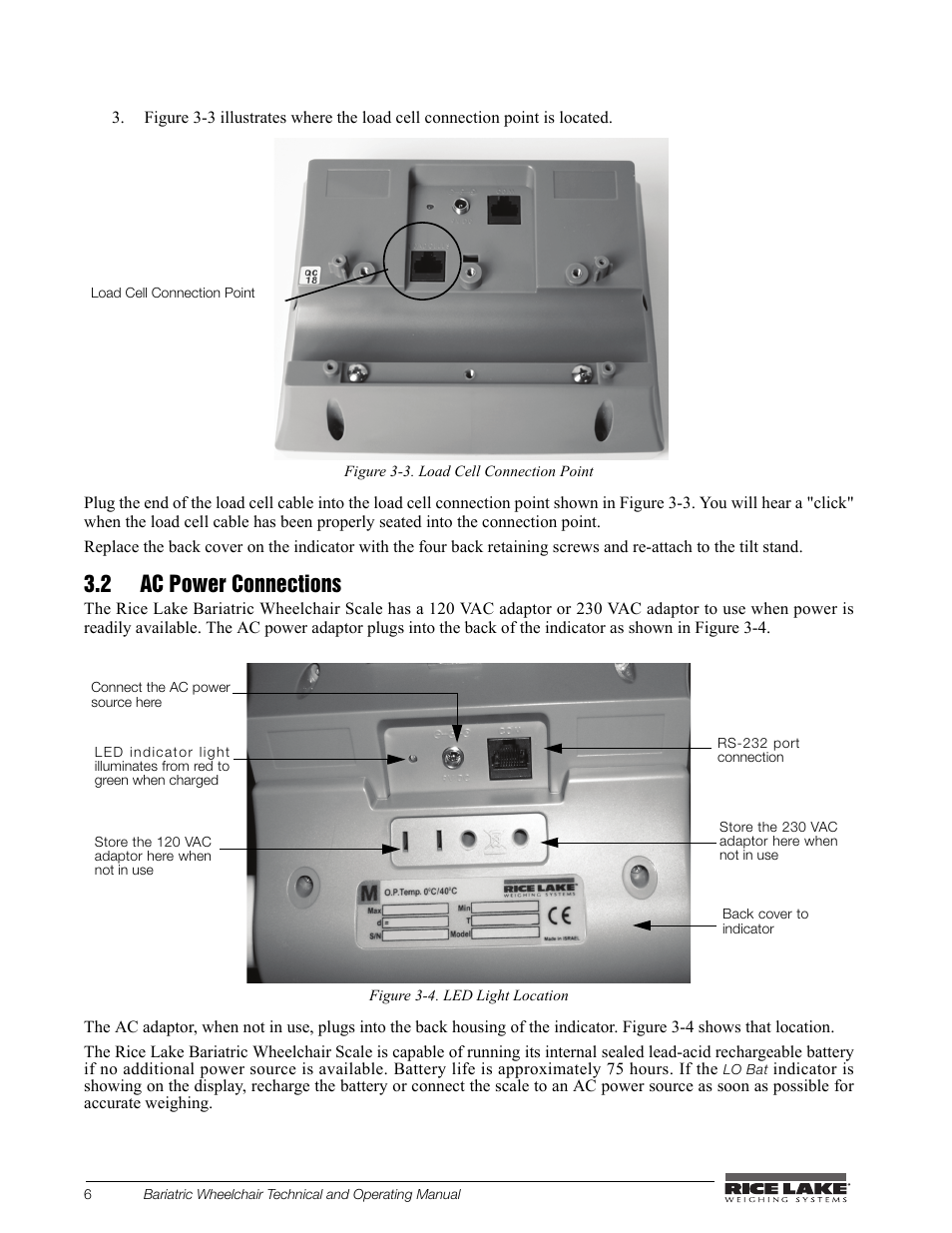 2 ac power connections | Rice Lake Portable Bariatric Wheelchair Scale Single Ramp (350-5) - Rice Lake Bariatric Wheelchair Scale User Manual | Page 10 / 38