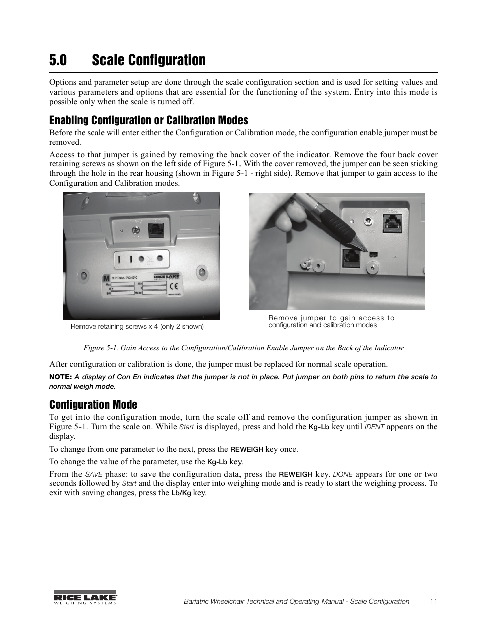 0 scale configuration, Enabling configuration or calibration modes, Configuration mode | Rice Lake Portable Bariatric Wheelchair Scale Single Ramp (350-5) - Rice Lake Bariatric Wheelchair Scale User Manual | Page 15 / 38