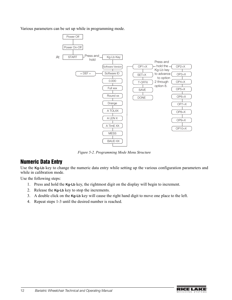 Numeric data entry | Rice Lake Portable Bariatric Wheelchair Scale Single Ramp (350-5) - Rice Lake Bariatric Wheelchair Scale User Manual | Page 16 / 38