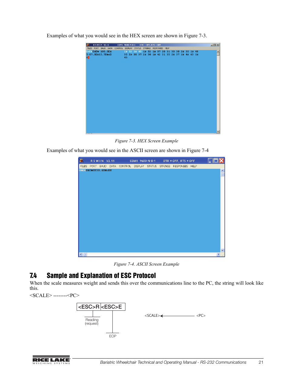 4 sample and explanation of esc protocol | Rice Lake Portable Bariatric Wheelchair Scale Single Ramp (350-5) - Rice Lake Bariatric Wheelchair Scale User Manual | Page 25 / 38