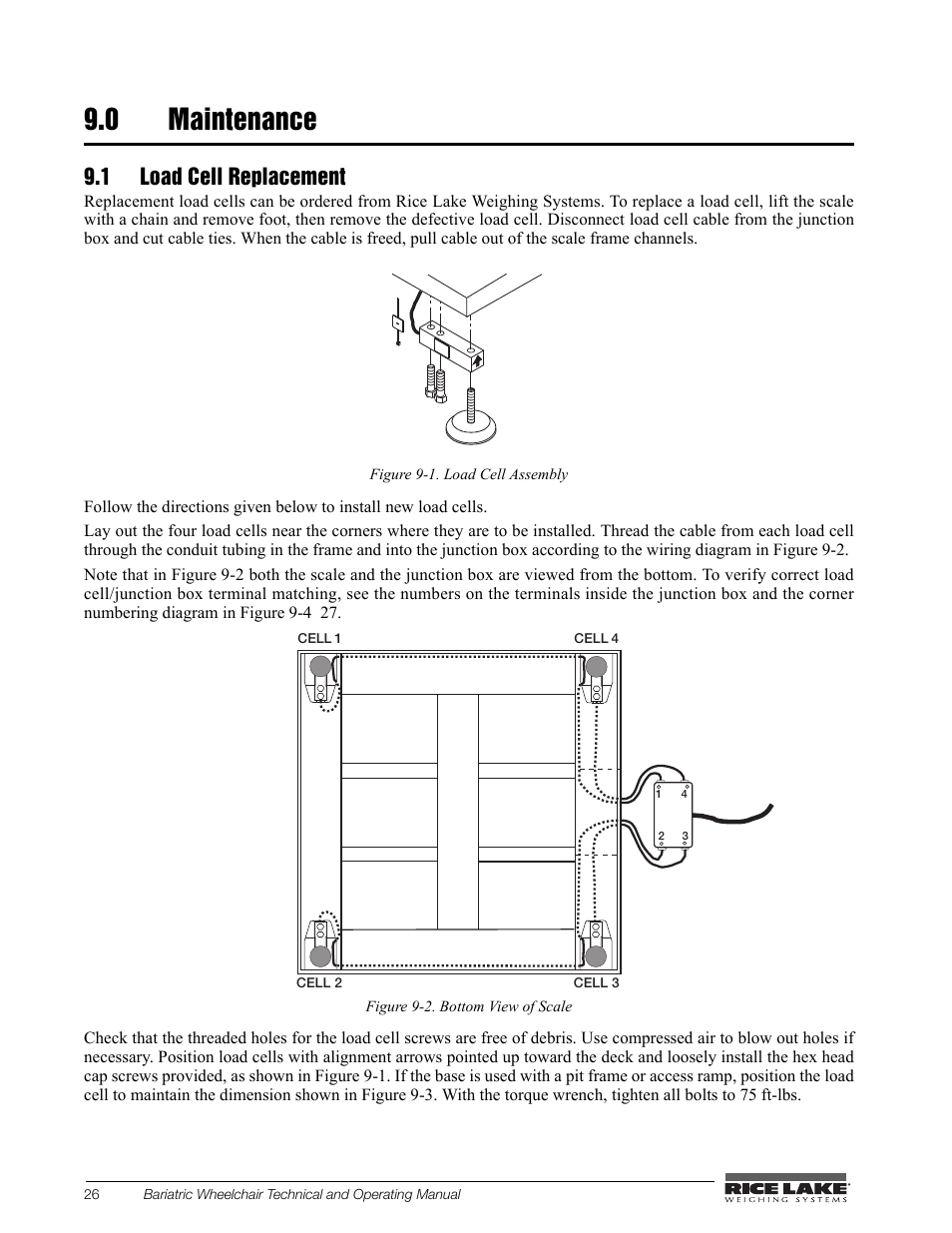 0 maintenance, 1 load cell replacement | Rice Lake Portable Bariatric Wheelchair Scale Single Ramp (350-5) - Rice Lake Bariatric Wheelchair Scale User Manual | Page 30 / 38