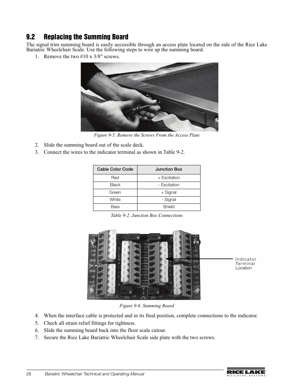 2 replacing the summing board | Rice Lake Portable Bariatric Wheelchair Scale Single Ramp (350-5) - Rice Lake Bariatric Wheelchair Scale User Manual | Page 32 / 38