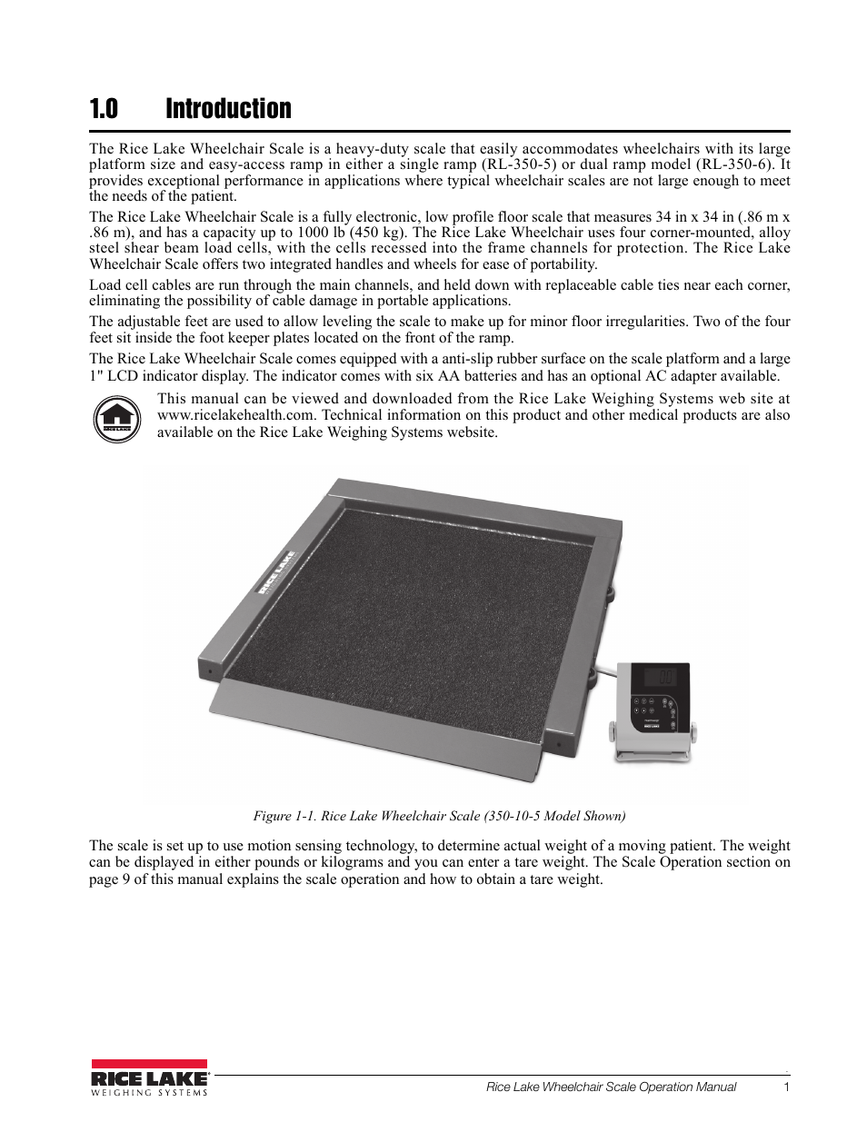 0 introduction | Rice Lake Portable Bariatric Wheelchair Scale Single Ramp (350-5) - Rice Lake Wheelchair Scale Operation Manual User Manual | Page 5 / 26