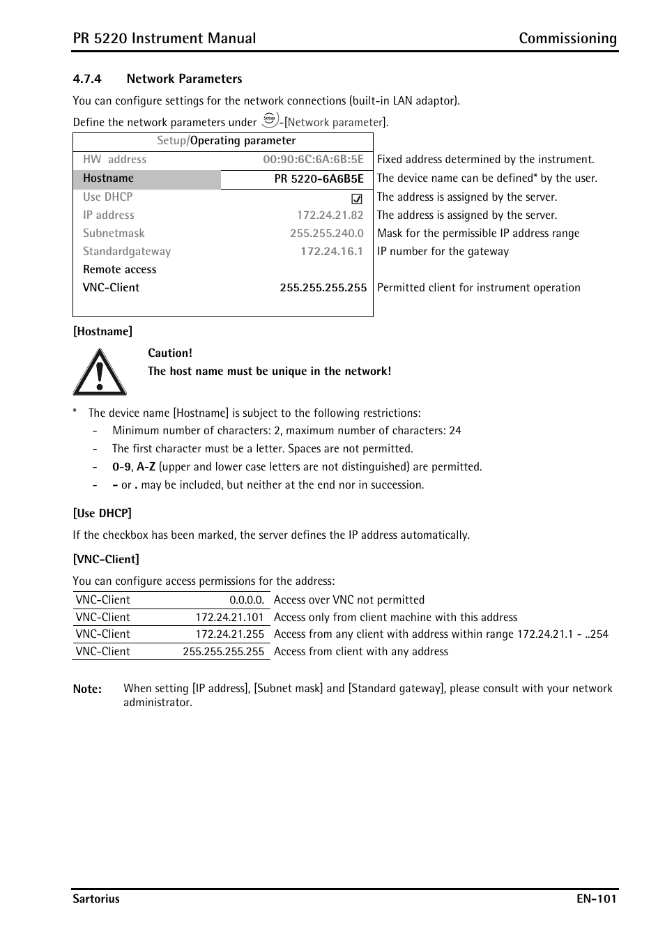 4 network parameters, Network parameters, Pr 5220 instrument manual commissioning | Rice Lake PR5220 Ethernet Transmitter User Manual | Page 101 / 172