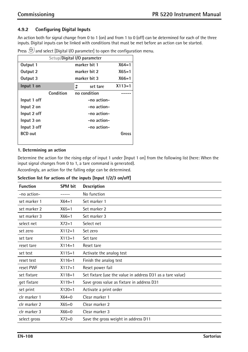 2 configuring digital inputs, Configuring digital inputs, Hapter 4.9.2 | Commissioning, Pr 5220 instrument manual | Rice Lake PR5220 Ethernet Transmitter User Manual | Page 108 / 172