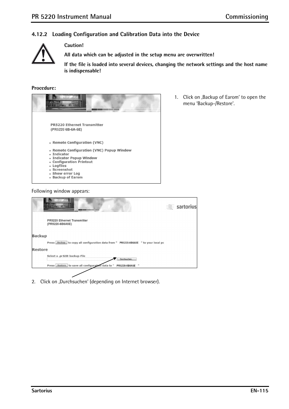 Pr 5220 instrument manual commissioning | Rice Lake PR5220 Ethernet Transmitter User Manual | Page 115 / 172