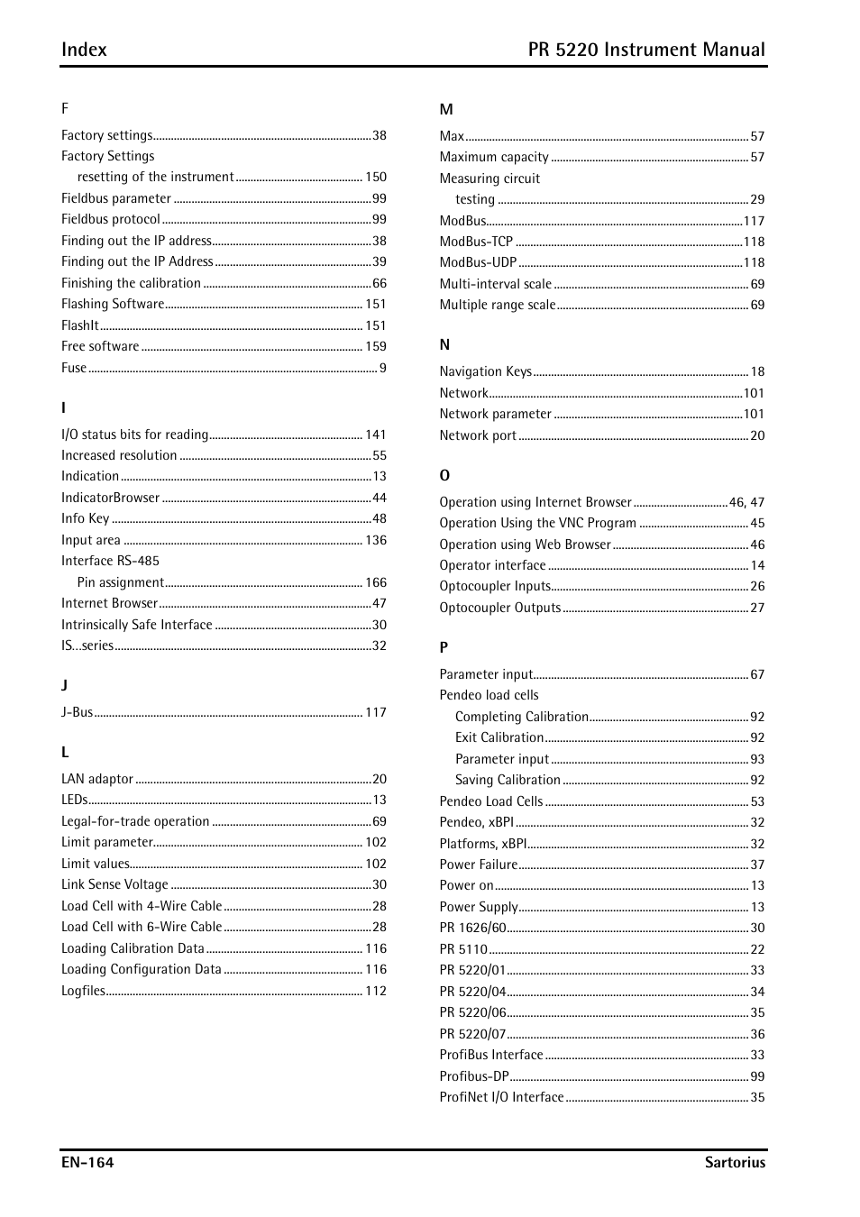 Index, Pr 5220 instrument manual | Rice Lake PR5220 Ethernet Transmitter User Manual | Page 164 / 172